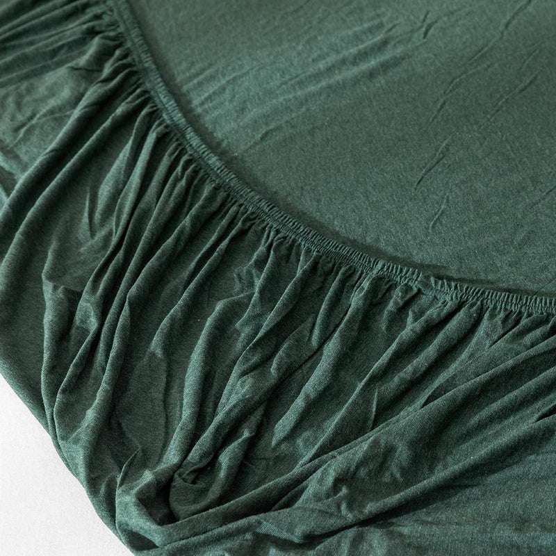 DONEUS Jersey Knit Cotton Fitted Sheet 3 Piece - Ultra Soft, Wrinkle Free and Breathable, 15 Inches Deep Pocket Elastic Sheets with 2 Pillowcases, Solid Forest Green King - Image 5
